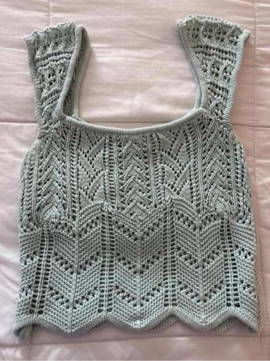 Aeropostale Tops - Aeropostale Mint Blue Cropped Crochet Tank Top 100% Cotton Size XS Cottagecore